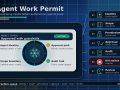 AI agents at work permit visual showing seven guardrails: identity, scope, permissions, human approval, audit trail, kill switch, and review cycle