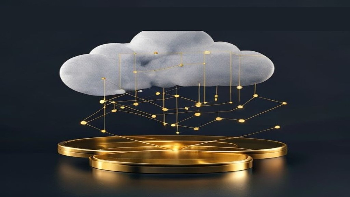 Abstract cloud cost control visual with cloud infrastructure and budget tokens for small teams
