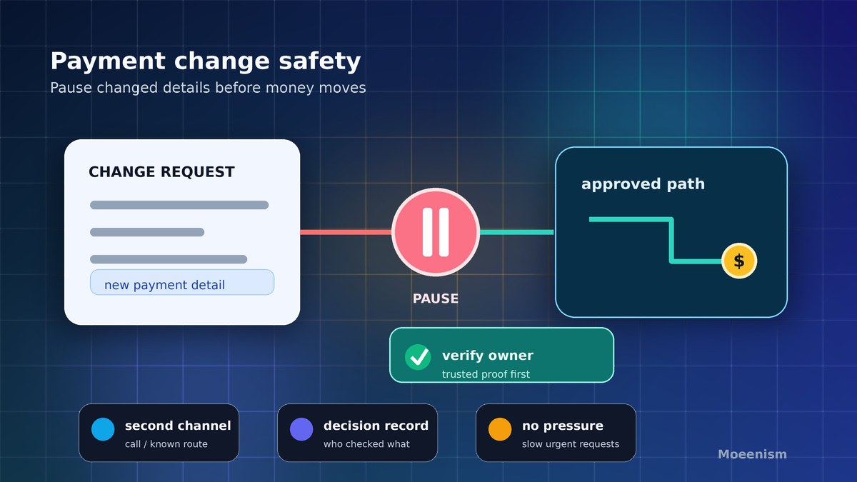 Payment change safety verification pause before teams pay